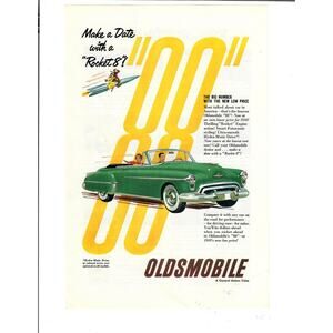 1950 Oldsmobile 88 Couple Riding a Rocket Automobile Ephemera Print Ad